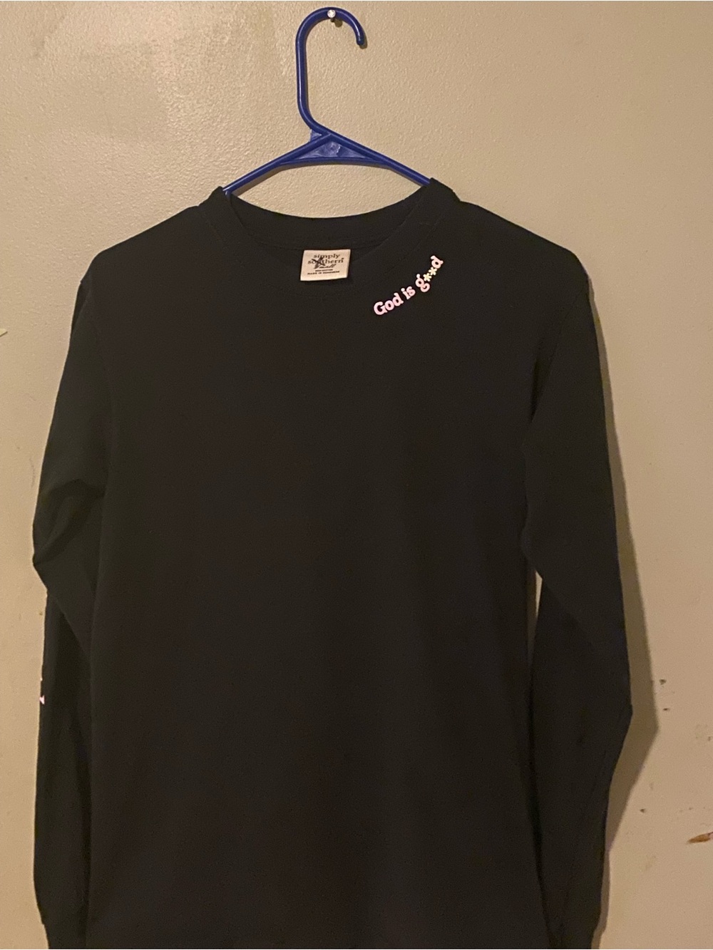 Simply Southern Black Long-Sleeve Tee with Pink "God is Good" Script